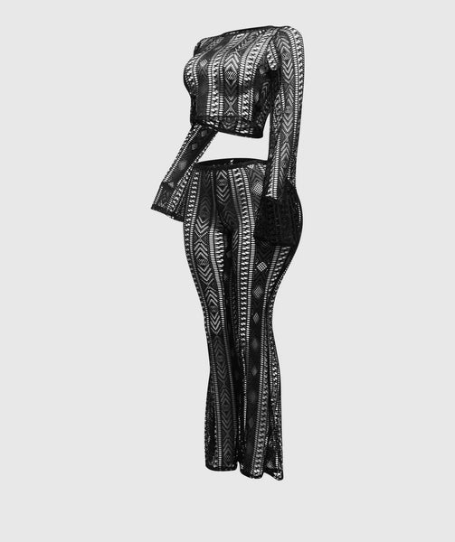 Hole Fishnet Crop Top & Pants Set