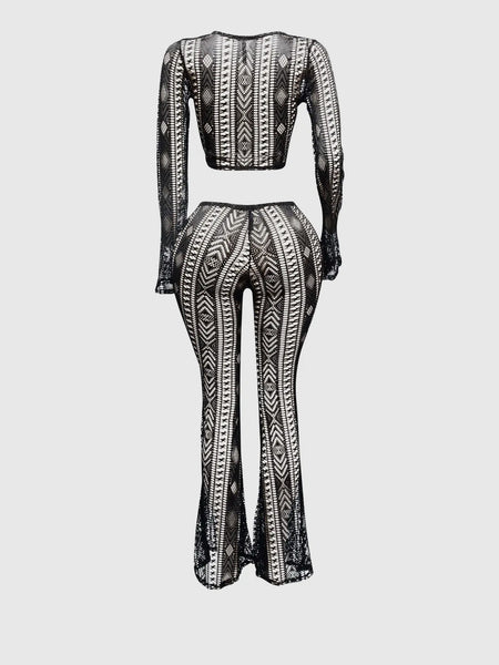 Hole Fishnet Crop Top & Pants Set
