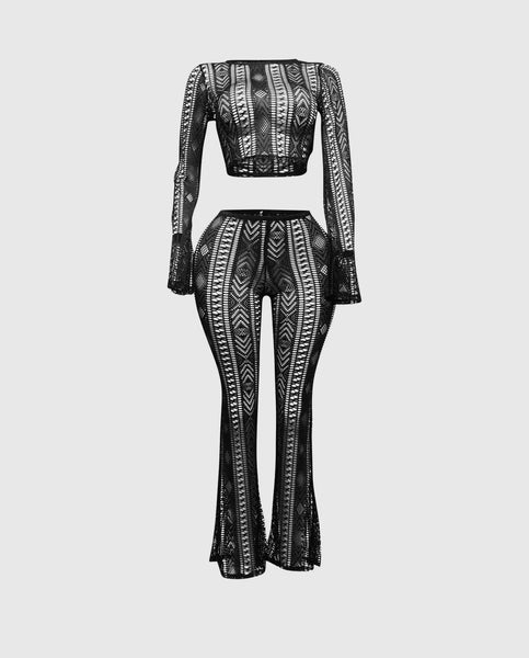 Hole Fishnet Crop Top & Pants Set